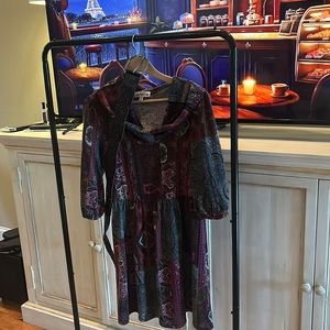 Dress Fall colors burgundy pattern with belt